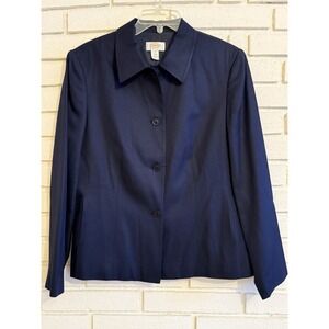 Talbots‎ Petites Silk Navy Blue 4-Button Blazer Jacket Women's Size 12 Petite